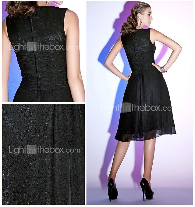 A-Line Elegant Wedding Guest Cocktail Party Dress V Neck Sleeveless Knee Length Chiffon with Pleats Crystals 2022 2026 - $126.99 –P2