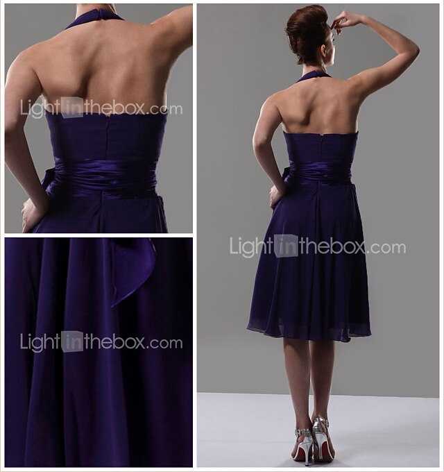 A-Line Bridesmaid Dress Halter Neck / V Neck Sleeveless Sexy Knee Length Chiffon with Sash / Ribbon / Bow(s) 2022 2026 - $99.99 –P2