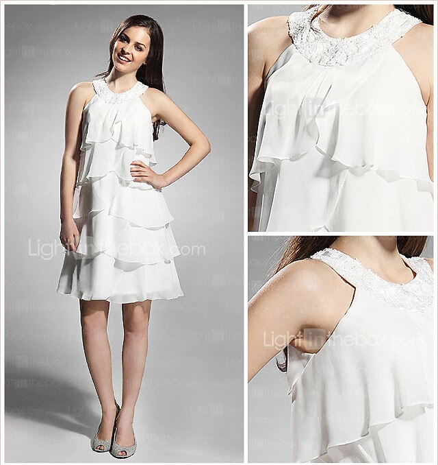 Sheath / Column Jewel Neck Knee Length Chiffon Dress with Beading by TS Couture® 2026 - $109.99 –P1
