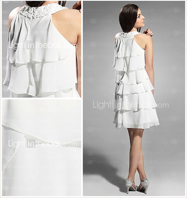 Sheath / Column Jewel Neck Knee Length Chiffon Dress with Beading by TS Couture® 2026 - $109.99 –P2