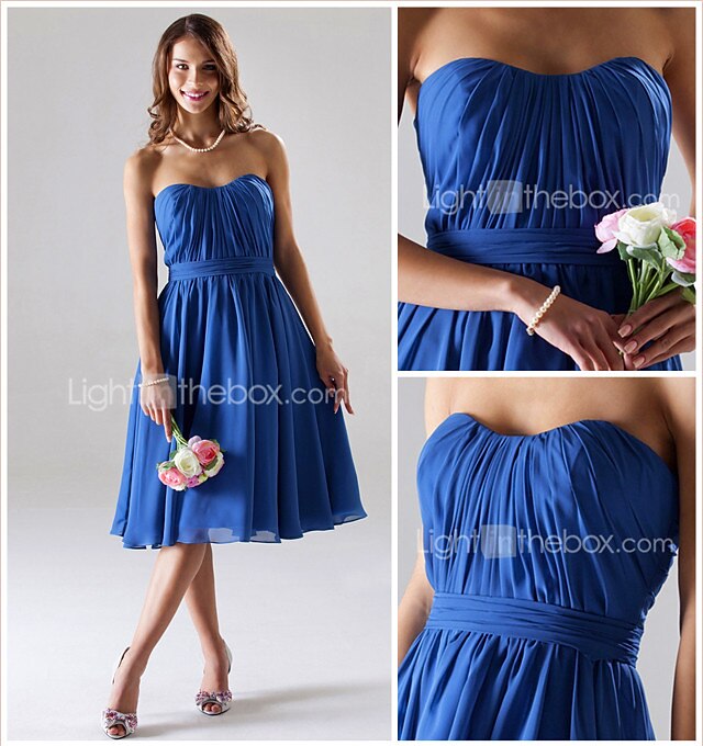 Ball Gown / A-Line Bridesmaid Dress Sweetheart Neckline / Strapless Sleeveless All Celebrity Styles Tea Length Chiffon with Ruched / Draping 2022 / Open Back 2026 - $79.99 –P1