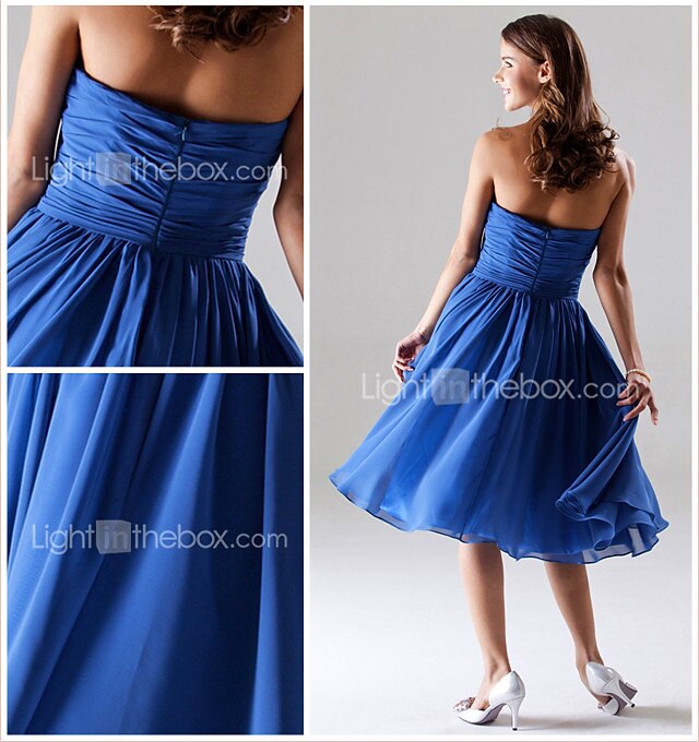 Ball Gown / A-Line Bridesmaid Dress Sweetheart Neckline / Strapless Sleeveless All Celebrity Styles Tea Length Chiffon with Ruched / Draping 2022 / Open Back 2026 - $79.99 –P2
