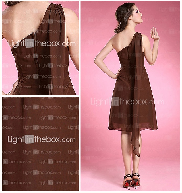 A-Line Mother of the Bride Dress Elegant One Shoulder Watteau Train Knee Length Chiffon Sleeveless with Side Draping 2023 2026 - $109.99 –P2