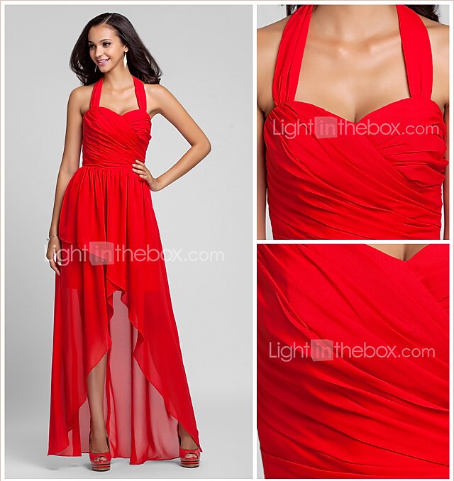 נשף / גזרת A קולר א-סימטרי / עד הריצפה שיפון שמלה לשושבינה  עם בד בהצלבה / תד נשפך 2025 - $99.99 –P1