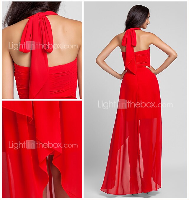 נשף / גזרת A קולר א-סימטרי / עד הריצפה שיפון שמלה לשושבינה  עם בד בהצלבה / תד נשפך 2025 - $99.99 –P2