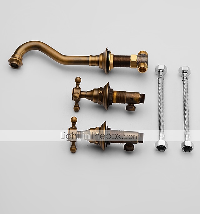 rubinetto miscelatore lavabo a parete, rubinetti per lavabo diffusi ottone vintage 2 maniglie 3 fori lavabo lavabo rubinetto con tubo acqua calda fredda retrò antico del 2026 a $105.99 –P1