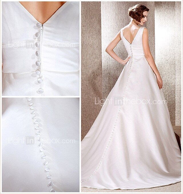 Princess A-Line Wedding Dresses V Neck Cathedral Train Satin Sleeveless with 2021 2026 - $264.49 –P2
