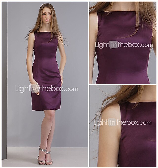 Sheath / Column Bateau Neck Knee Length Satin Bridesmaid Dress with 2026 - $45.99 –P1