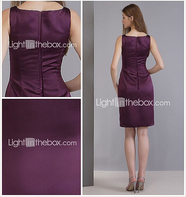 Sheath / Column Bateau Neck Knee Length Satin Bridesmaid Dress with 2026 - $45.99 –P2