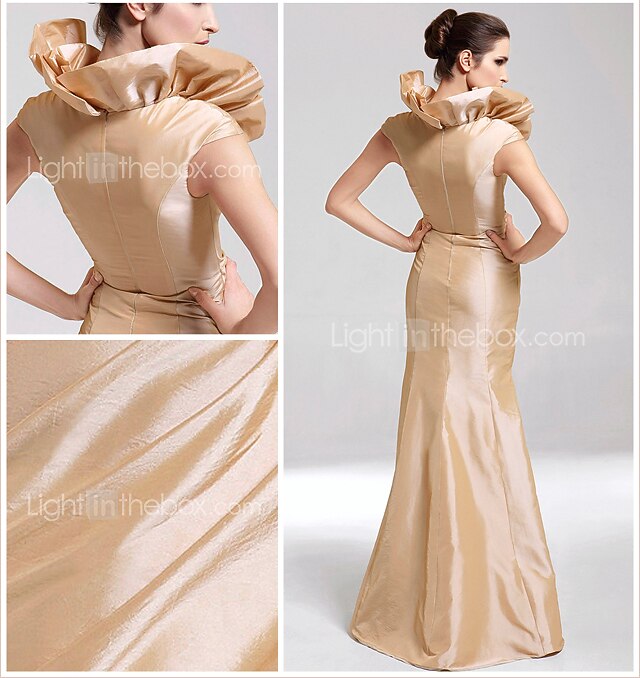 Sereia Elegante Vestido Desgaste do partido Longo Sem Manga Decote V Tafetá com Fru-Fru 2022 de 2026 por $89.99 –P2