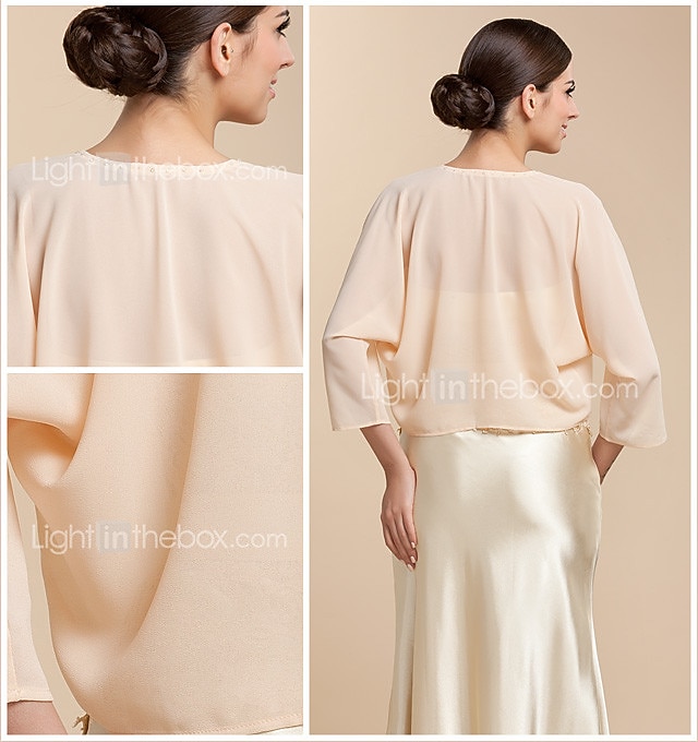 Vrouwen Wikkels Bolero Schouder Jassen  Jassen Zonbescherming 3/4 Lengte Mouw Dolman Mouw Chiffon Bruiloftswikkels Met Beading Voor Feest Avond Herfst Jurk om indruk te maken 2025 - $23.99 –P3