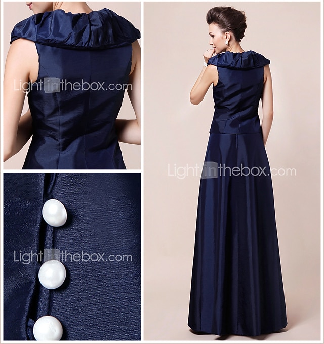 Funda / Columna Vestido de Madrina Inspiración Vintage Escote en Pico Hasta el Suelo Tafetán Manga Corta con Botones Recogido 2020 2026 - $99.99 –P2