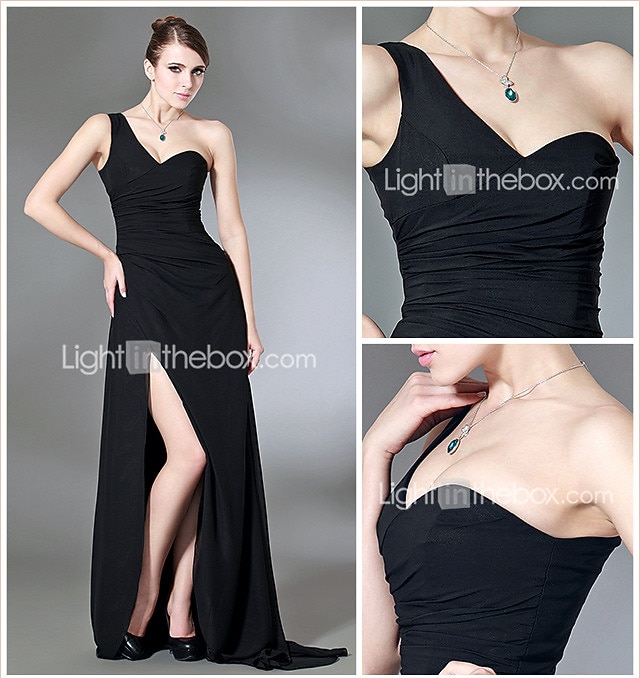 Sheath / Column One Shoulder Sweep / Brush Train Chiffon Dress with Side Draping / Split Front by TS Couture® 2026 - $89.99 –P1