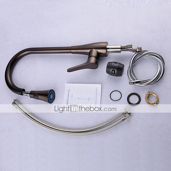 Robinet de cuisine à une poignée, bec standard à bec rétractable à un trou en nickel noir ou robinet de cuisine en bronze huilé à bec standard avec interrupteur froid et chaud de 2025 ? $153.99 –P2