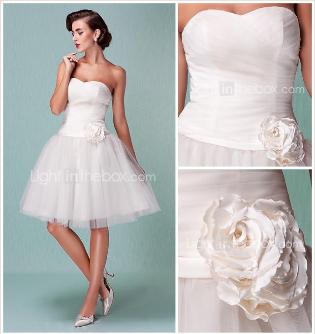 Da ballo Abiti da sposa A cuore Al ginocchio Tulle Senza bretelline Formali Casual Illusion Detail con Fascia / fiocco in vita Floreale Incrociato 2020 del 2026 a $142.99 –P1