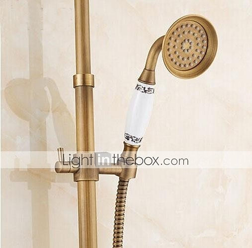 juego de grifo de ducha vintage, sistema de ducha de latón lluvia de bronce frotado con aceite 2 manijas 3 agujeros contienen con ducha de lluvia/barra de ducha/ducha de mano/líneas de suministro y agua fría/caliente 2025 - $307.79 –P3
