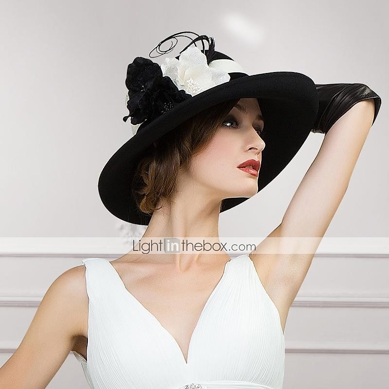 Wollen Hoeden met Bloem 1PC Casual Kentucky Paardenrace Hoofdbedekking Melbourne Cup Hoeden Hoofdbedekking dress to impress Race Day Dress 2025 - $64.99 -P2