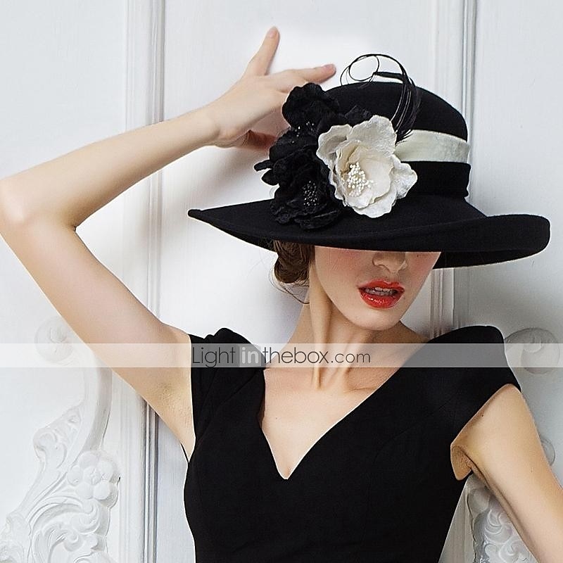 Wollen Hoeden met Bloem 1PC Casual Kentucky Paardenrace Hoofdbedekking Melbourne Cup Hoeden Hoofdbedekking dress to impress Race Day Dress 2025 - $64.99 -P7