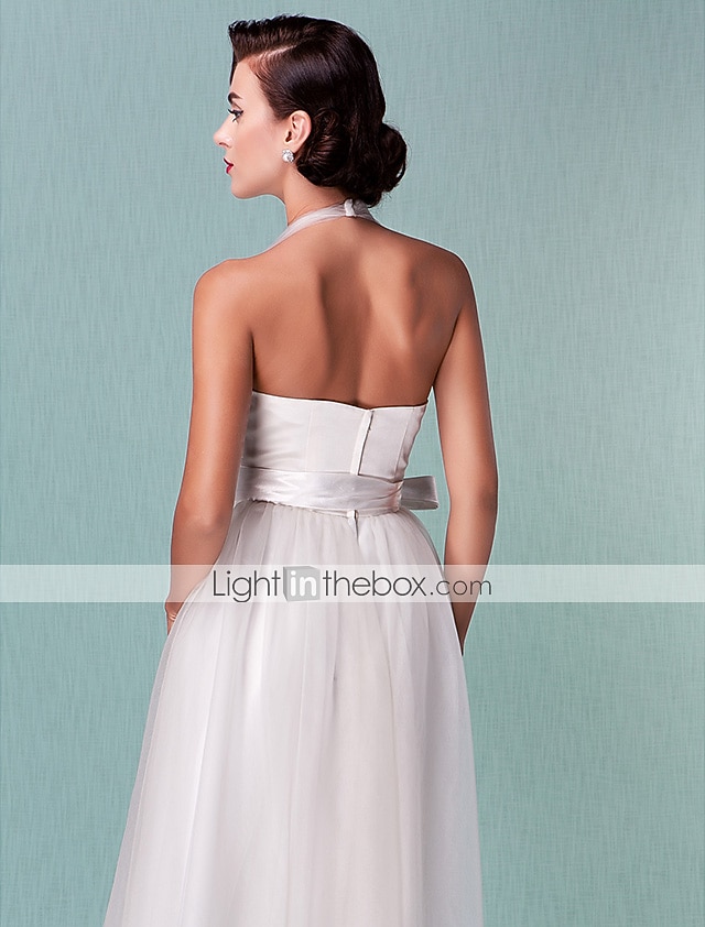 Standesamt Hochzeitskleider A-Linie Halfterhals Reguläre Träger Knie-Länge Satin Brautkleider Mit Schleife Schärpe / Band 2025 2026 - $126.99 –P7