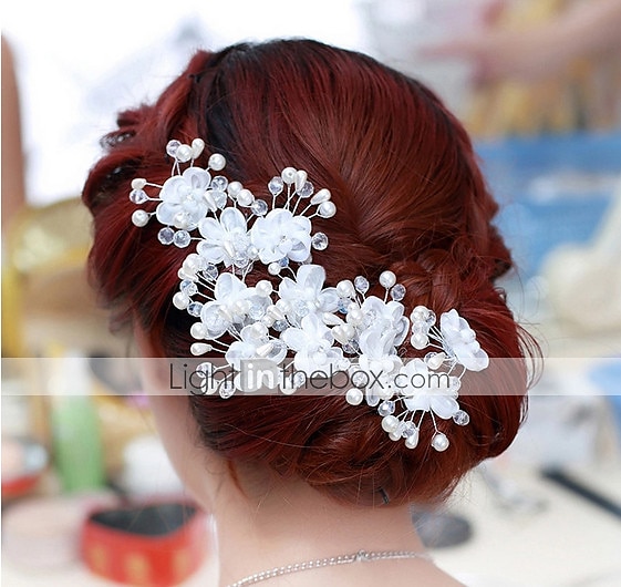 Pärla / Kristall / Tyg Crown Tiaras / pannband / Blommor med 1 Bröllop / Speciellt Tillfälle / Fest / afton Hårbonad / Hårpinne 2025 - $5.49 –P5