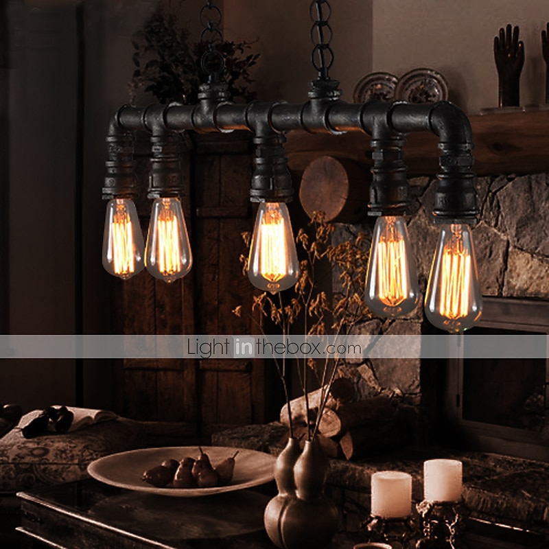 5-light 90 سنتيمتر الصناعية قلادة ضوء خمر أنابيب الحديد المطاوع باللون الأسود الانتهاء Steampunk الثريا بار بيسترو مطعم الإضاءة 2025 - $168.99 –P5