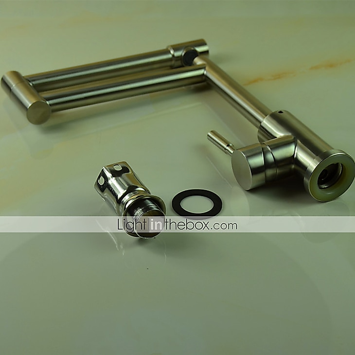 Torneira de cozinha, aço inoxidável de estilo moderno, manípulo único, um orifício, níquel escovado, enchimento de pote, deck, torneiras de cozinha retrô com água quente e fria de 2025 por $129.99 –P1