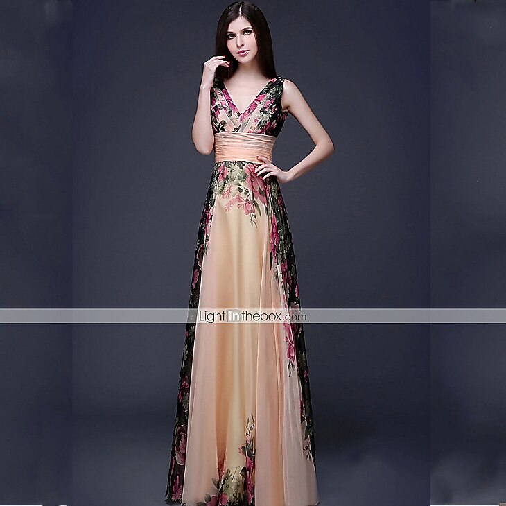 A-Line Formal Evening Dress V Neck 