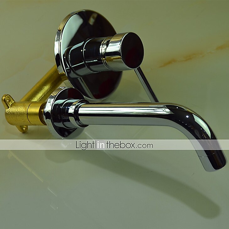 robinet de lavabo de salle de bain en laiton, montage mural argenté robinets de bain à deux trous à poignée unique chromés avec interrupteur chaud et froid de 2025 ? $97.99 –P2