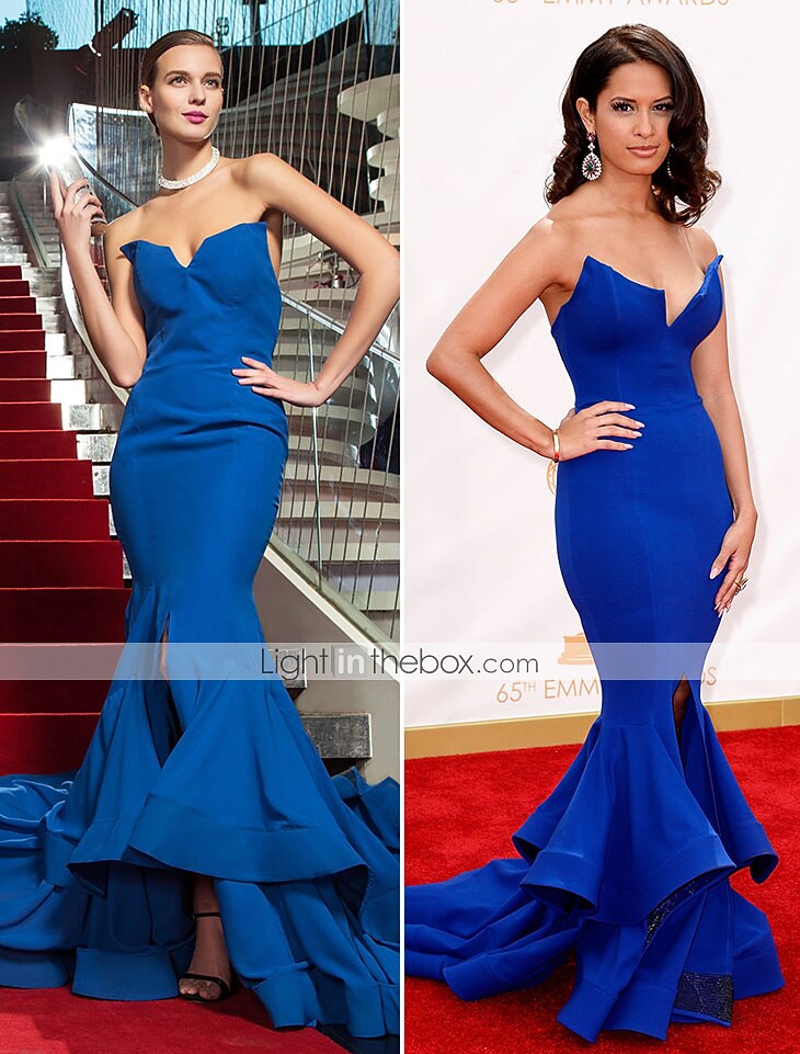 Corte Trompeta / Sirena Estilo de Celebridad Inspirado por Emmy Festivos Fiesta de Cóctel Noche formal Vestido Sin Tirantes Sin Mangas Cola de Corte Gasa con Volantes Frontal Abierto 2021 2026 - $139.99 –P3