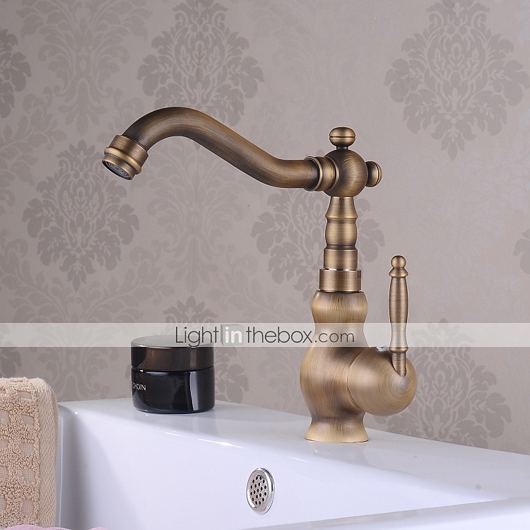 Robinet de lavabo de salle de bain en laiton antique, robinets de bain traditionnels à un trou avec eau chaude et froide et valve en céramique de 2025 ? $80.99 –P2