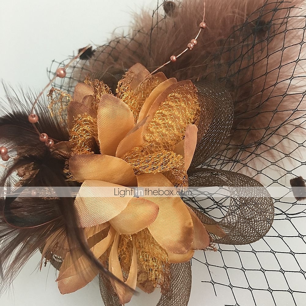 Feather / Net Fascinators / Headwear with Floral 1PC Fall Wedding / Special Occasion / Ladies Day Headpiece 2024 - $7.99 –P2