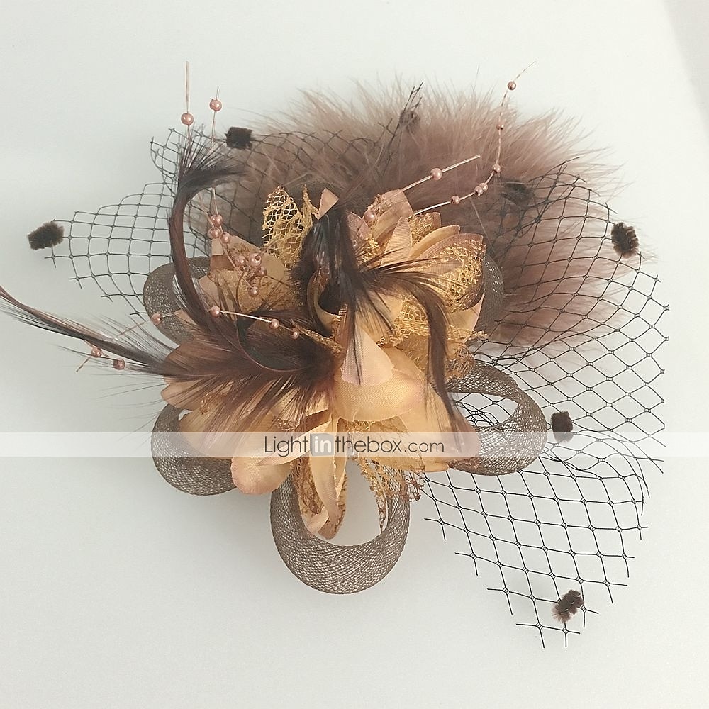 Feather / Net Fascinators / Headwear with Floral 1PC Fall Wedding / Special Occasion / Ladies Day Headpiece 2024 - $7.99 –P3