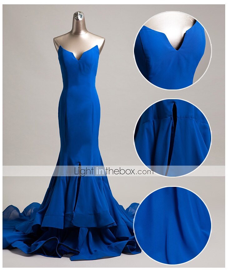 Corte Trompeta / Sirena Estilo de Celebridad Inspirado por Emmy Festivos Fiesta de Cóctel Noche formal Vestido Sin Tirantes Sin Mangas Cola de Corte Gasa con Volantes Frontal Abierto 2021 2026 - $139.99 –P4