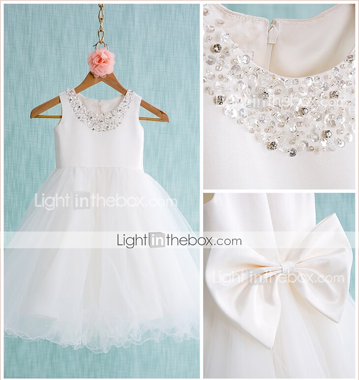 Robe de Soirée Mi-long Robes de demoiselle d'honneur Mariage Satin Sans Manches Bijoux avec Noeud(s) / Première communion de 2026 ? $62.99 –P5