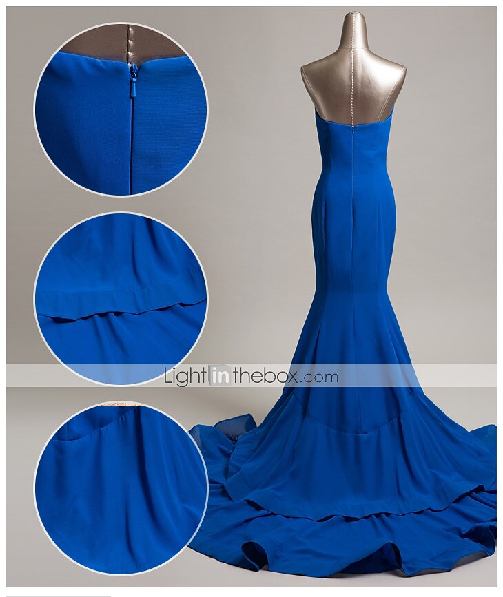 Corte Trompeta / Sirena Estilo de Celebridad Inspirado por Emmy Festivos Fiesta de Cóctel Noche formal Vestido Sin Tirantes Sin Mangas Cola de Corte Gasa con Volantes Frontal Abierto 2021 2026 - $139.99 –P5