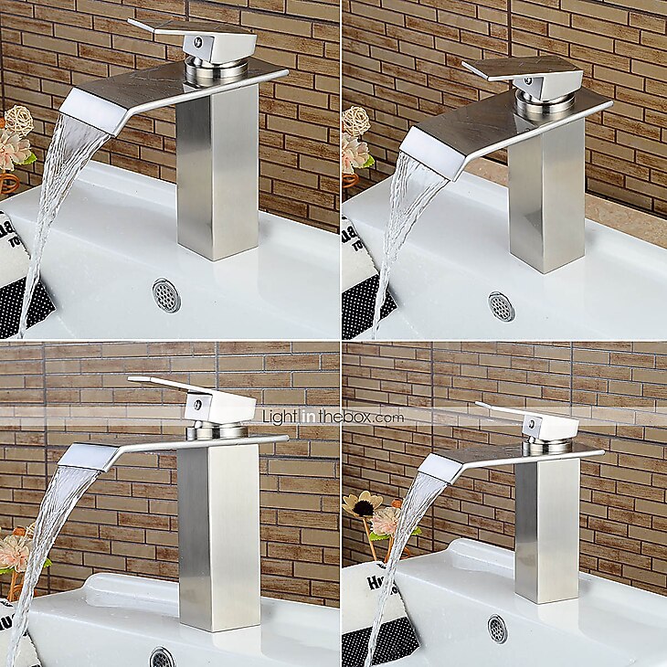 Современный По центру Водопад with  Керамический клапан  Одной ручкой одно отверстие for  Матовый никель , Ванная раковина кран 2026 - $123.99 –P2