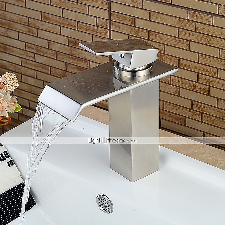 Современный По центру Водопад with  Керамический клапан  Одной ручкой одно отверстие for  Матовый никель , Ванная раковина кран 2026 - $123.99 –P1