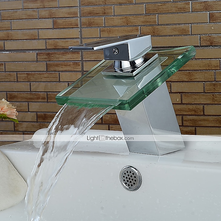 moderne kromglass foss baderomsservant enkelthåndtak ett hulls badekarkraner med varmt- og kaldtvannsbryter 2025 - $72.99 –P1