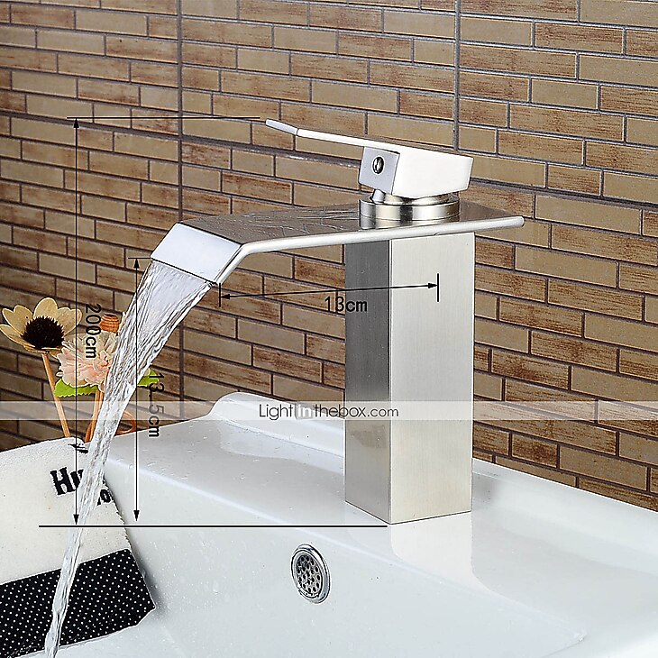 Современный По центру Водопад with  Керамический клапан  Одной ручкой одно отверстие for  Матовый никель , Ванная раковина кран 2026 - $123.99 –P3