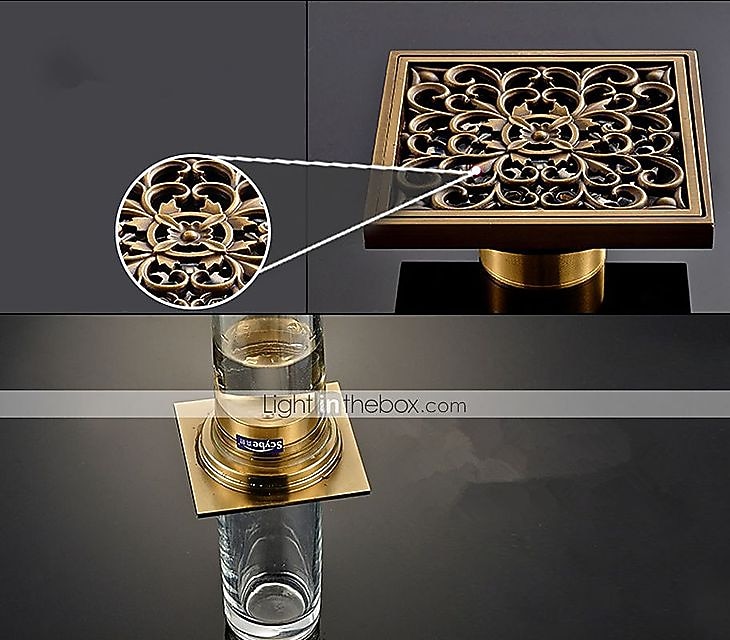 10cm messing badkamer afvoerputje, kunst gesneden bloempatroon vierkante douche gootsteen zeef deksel rooster afvoer met afneembare hoes voor hotel thuis 2026 - $72.99 –P1