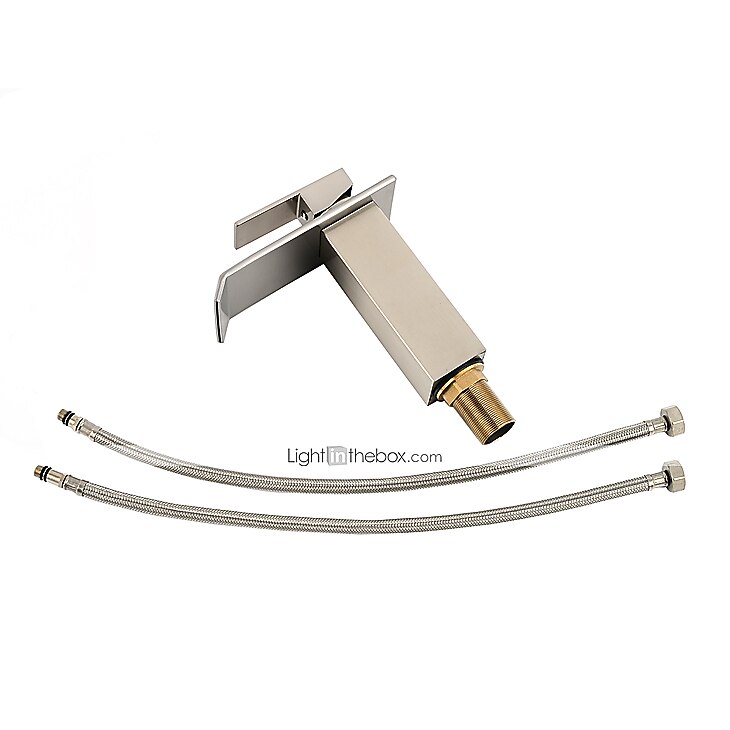 Современный По центру Водопад with  Керамический клапан  Одной ручкой одно отверстие for  Матовый никель , Ванная раковина кран 2026 - $123.99 –P5