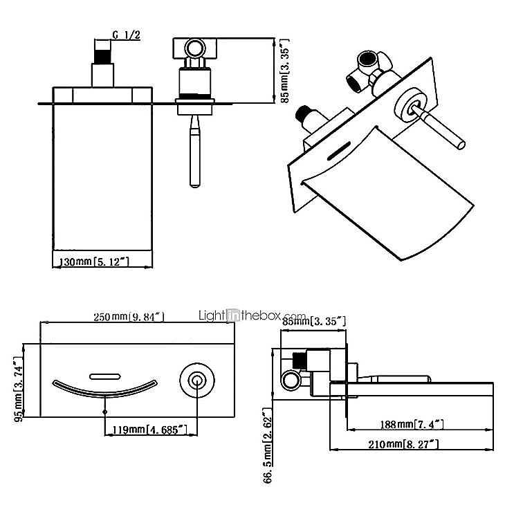 Wall Mounted Bathroom Sink Faucet,Single Handle Two Holes LED  Waterfall Contemporary Chromium Plating Bath Taps with Hot and Cold Water 2026 - $220.39 –P5