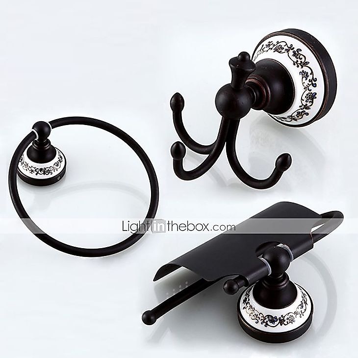 set de accesorii pentru baie alamă antică 3 buc includ suporturi pentru hârtie igienică cârlig pentru halat și inel turn bronz frecat cu ulei 2025 - $127.99 –P1