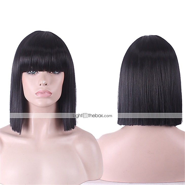 Black Wigs for Women Synthetic Wig Straight  Straight Yaki Bob Neat Bang Wig Short Natural Black Synthetic Hair 12 Inch with Bangs Black Christmas Party Wigs 2025 - $16.49 –P1