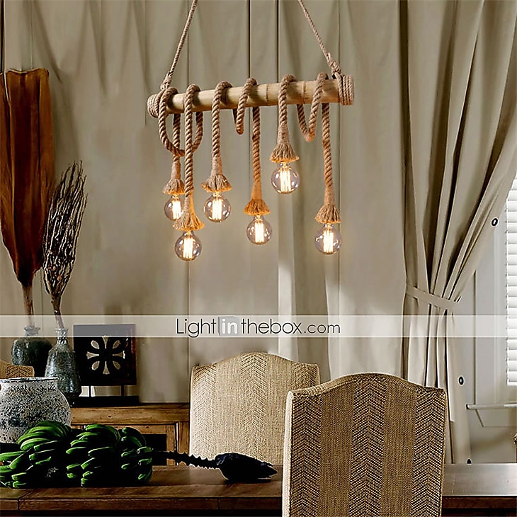 6 luces de 80 cm colgante de luz led diseño de grupo madera / bambú cadena de comedor campestre / cable ajustable 110-120v 220-240v 2026 - $160.99 –P4