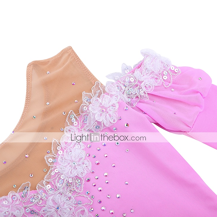 Kunstschaatsjurk Dames Voor meisjes Schaatsen Jurken Geel Roze Donker paars Lapwerk Netstof Spandex Hoge Elasticiteit Wedstrijd Kunstschaatskleding Kristal / Bergkristal Stom licht Modieus Lange mouw 2025 - $99.99 –P3