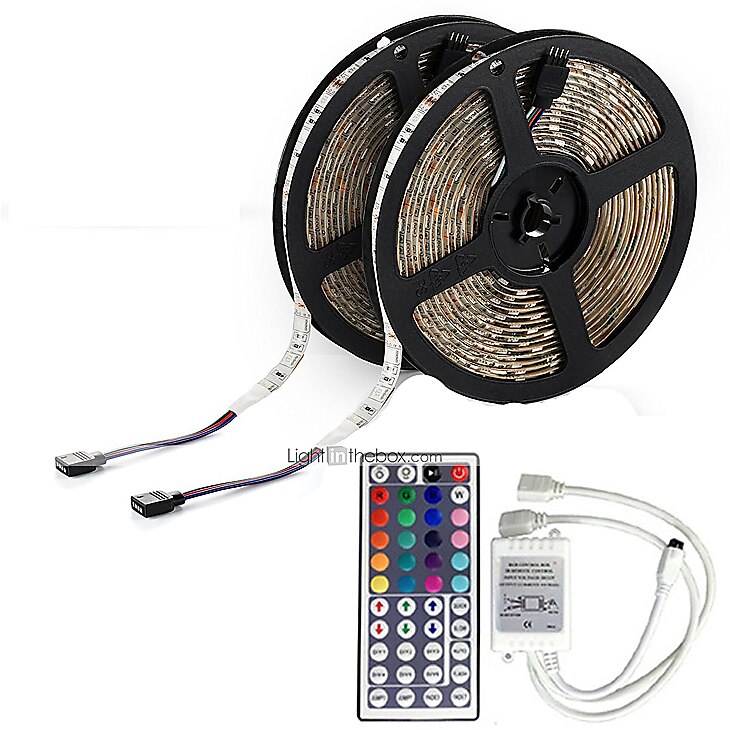 bandes LED étanches 10m (2x5m) bandes LED flexibles lumières rgb tiktok lumières 2835 600leds 8mm 44keys télécommande ir de 2025 ? $23.99 –P4