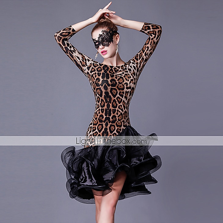 Baile Latino Vestido Volantes Corte Mujer Rendimiento Manga 3/4 Cintura Alta Cristal algodón Organdí 2026 - $93.99 –P6