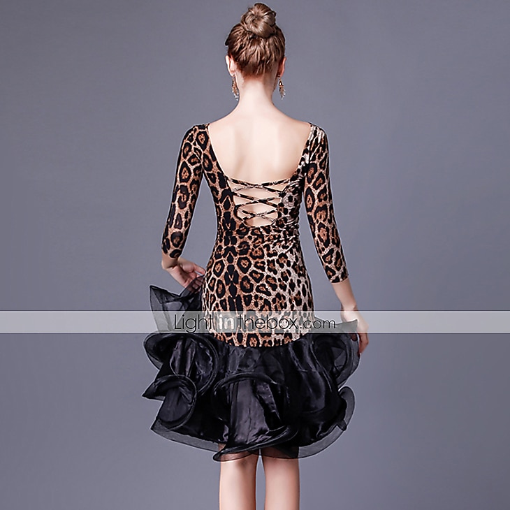 Baile Latino Vestido Volantes Corte Mujer Rendimiento Manga 3/4 Cintura Alta Cristal algodón Organdí 2026 - $93.99 –P4
