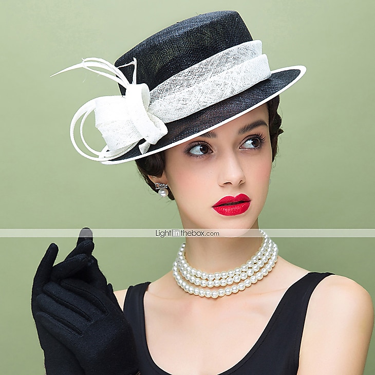 Fascinators Lino Pluma Sombrero para el sol Sombrero Sinamay Boda Casual Copa Melbourne cóctel Astcot real Elegante Británico Con Celada Sombreros 2025 - $76.99 –P1
